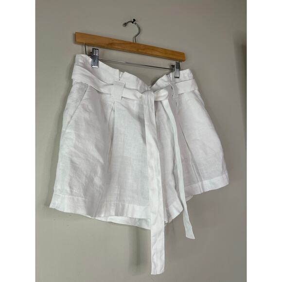 NEW L'Agence Hillary Linen Paper Bag Waist Tie Beltloops Solid Shorts in White - Picture 3 of 7